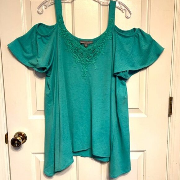 Jessica London Womens Cold Shoulder Tunic Blouse Plus Sz 18/20 Green - Picture 1 of 7